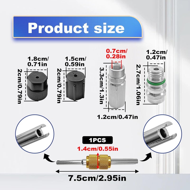 Pleoos Air Conditioning Valve Core Kit for R12 or R134a | Teflon Seal Refrigeration A/C Air Conditioning Service Valve Car & HVAC AC Charging Port Seal Caps Kit (A/C System Cap & Valve Seal Kits) - Image 2